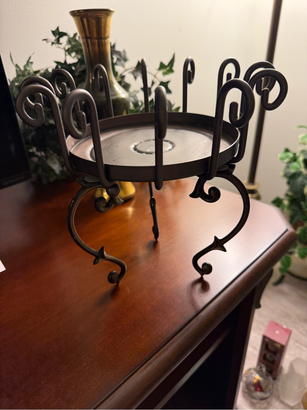 Decorative Metal Serving Stand in Antique Bronze for candles